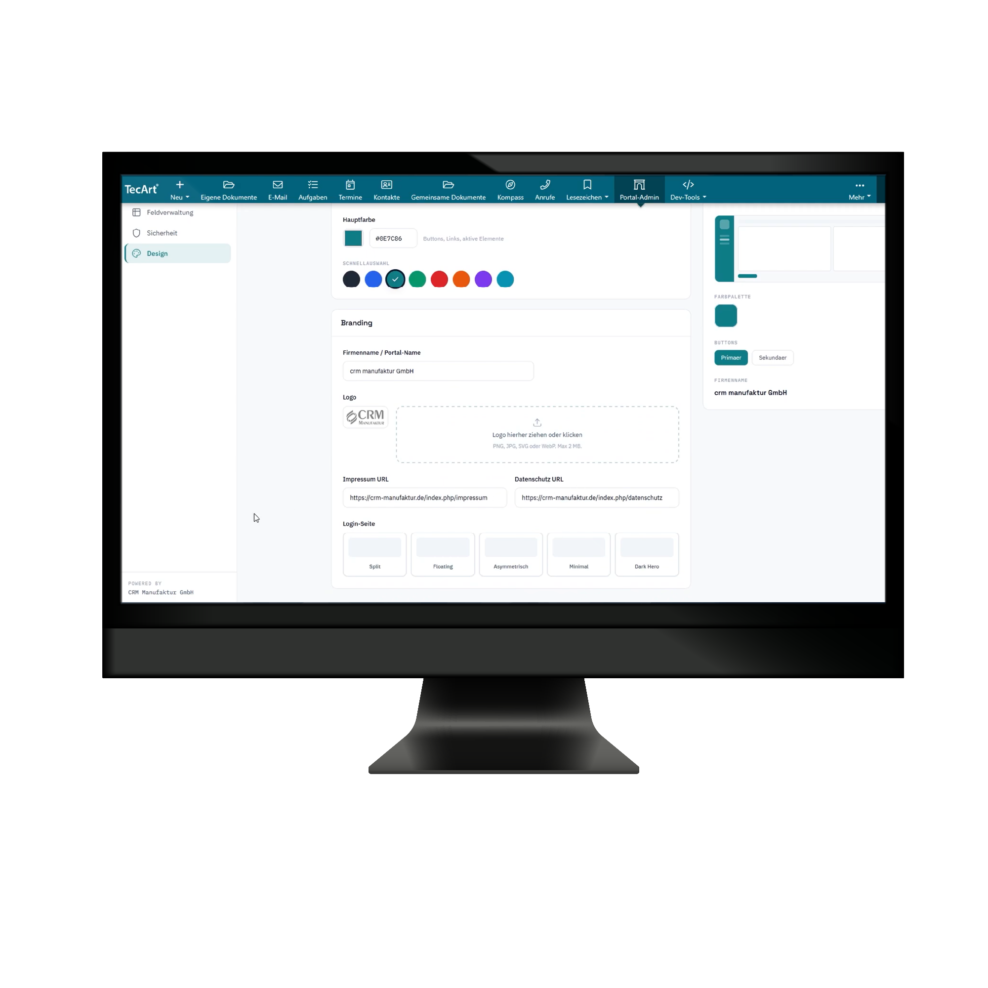 Customer Self-Service Portal mit den White-Label-Einstellungen für Logo, Farben und Login-Layout